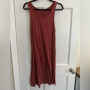 Rust orange jersey sleeveless swing dress